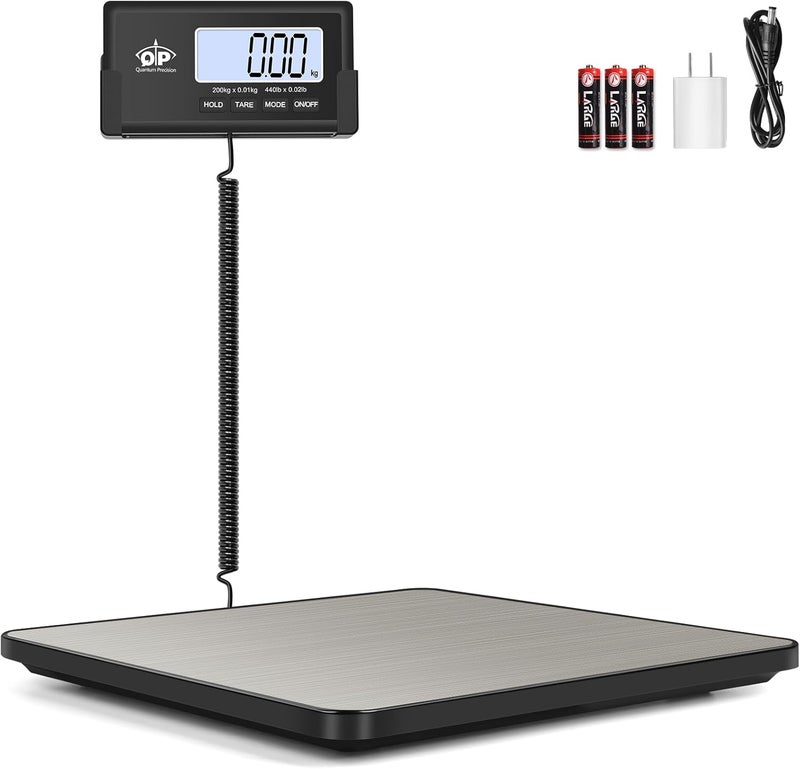 QP Shipping Scale, 440 lb/0.35 oz High Accuracy Digital Postal Scale, Postage Scale, Hold/Tare Function, Auto Off LCD Display, Lightweight Scale for Packages/Luggage/Pet, Battery & AC Adapter Included - Image 1